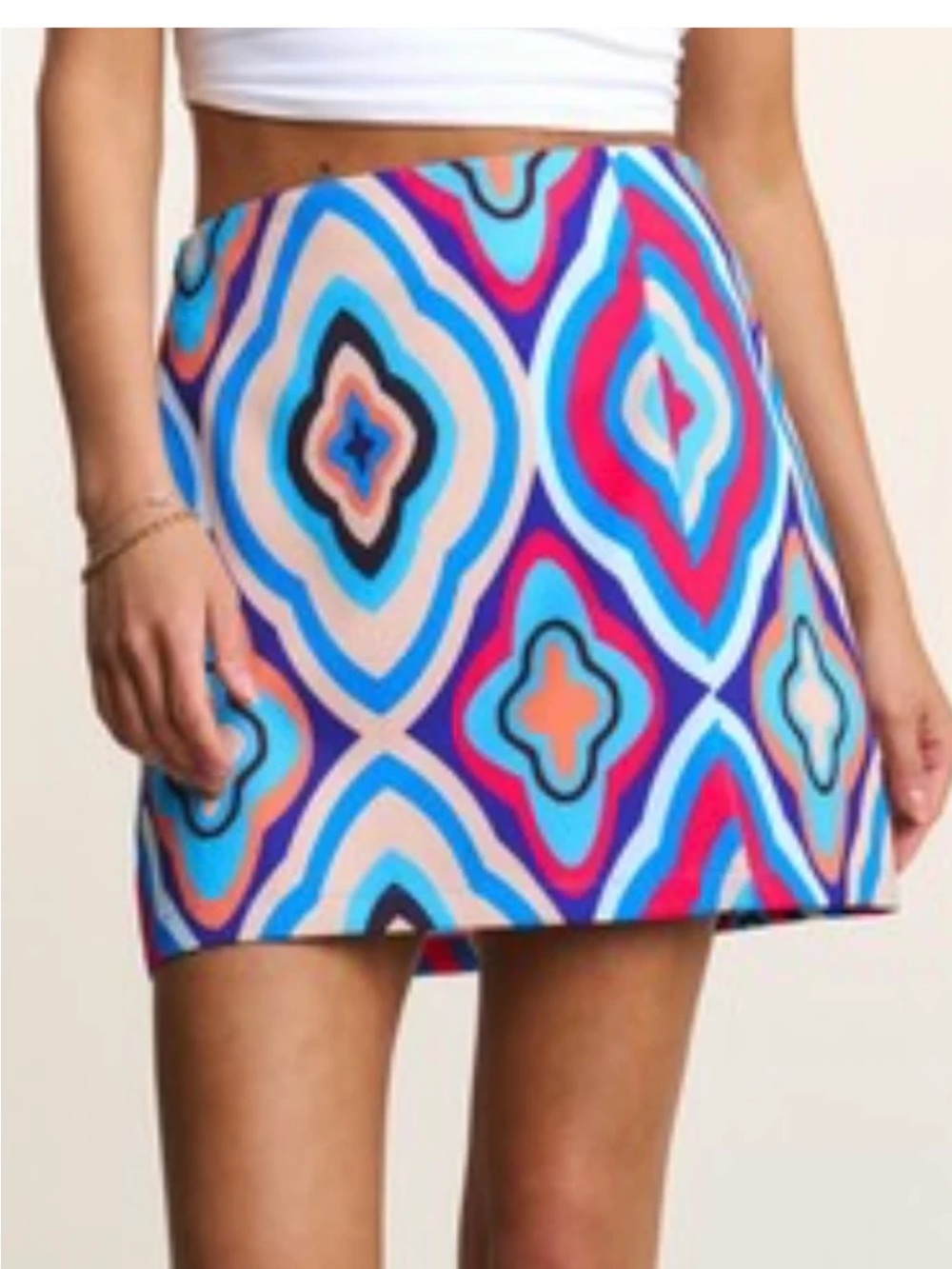 J.NNA Vibrant Blue Multi-Color Geometric Mini Skirt